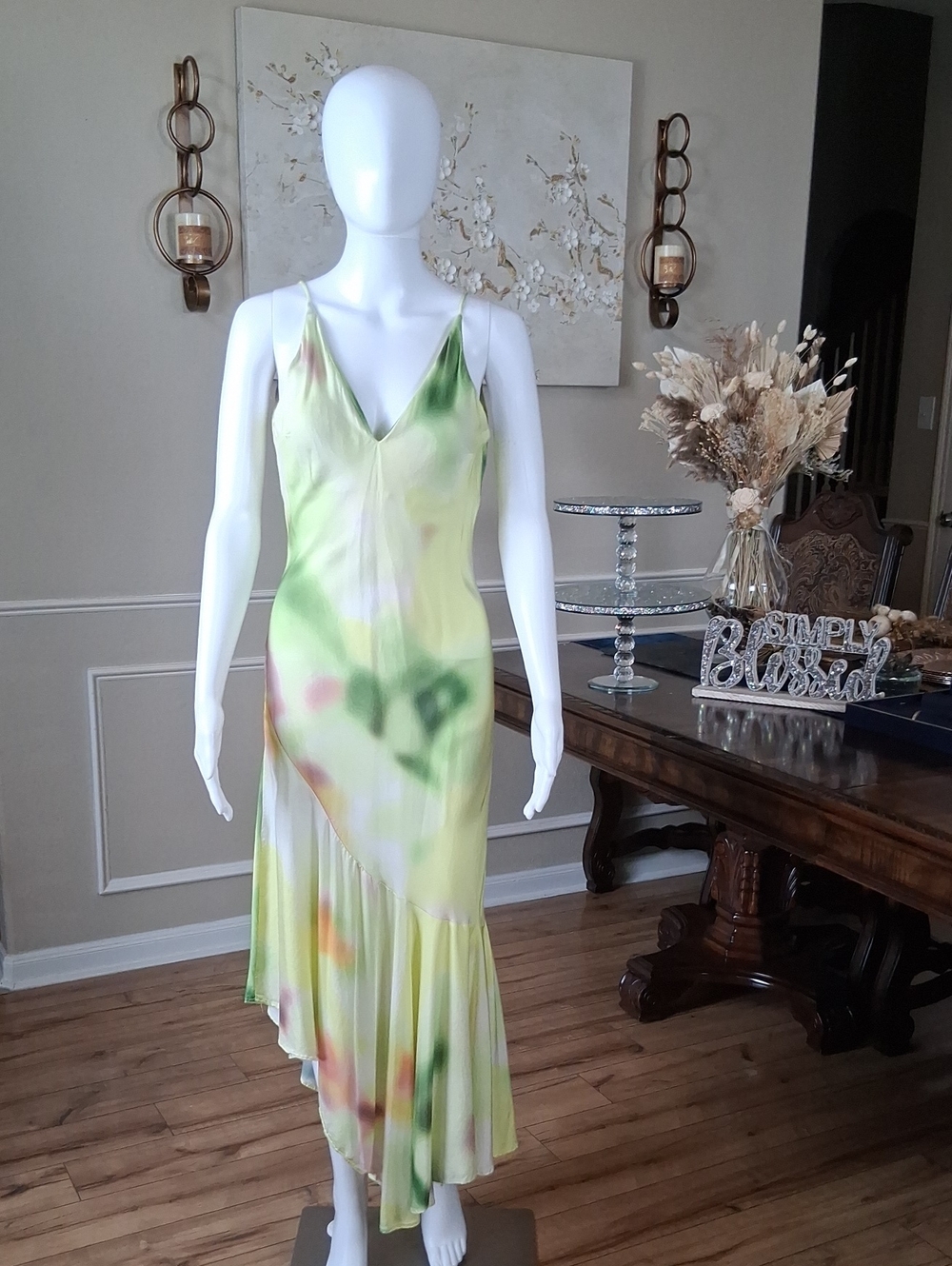 Women's Asymmetrical Summer Resort Slip Midi Dress in Lemon Tie-Dye Multi XS - Picture 4 of 16